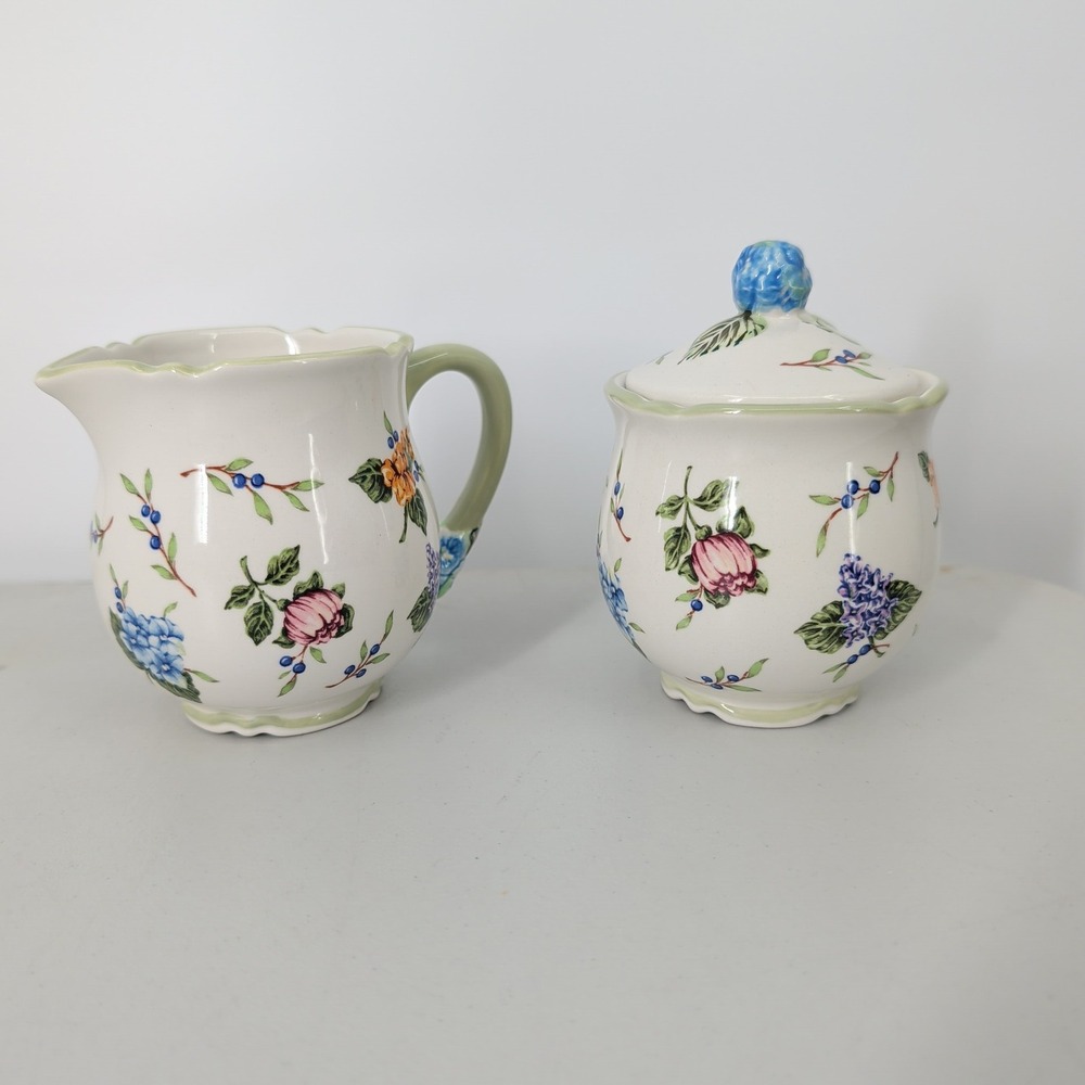 Princess House Vintage Garden Creamer and Sugar Bowl Set Floral Ceramic
